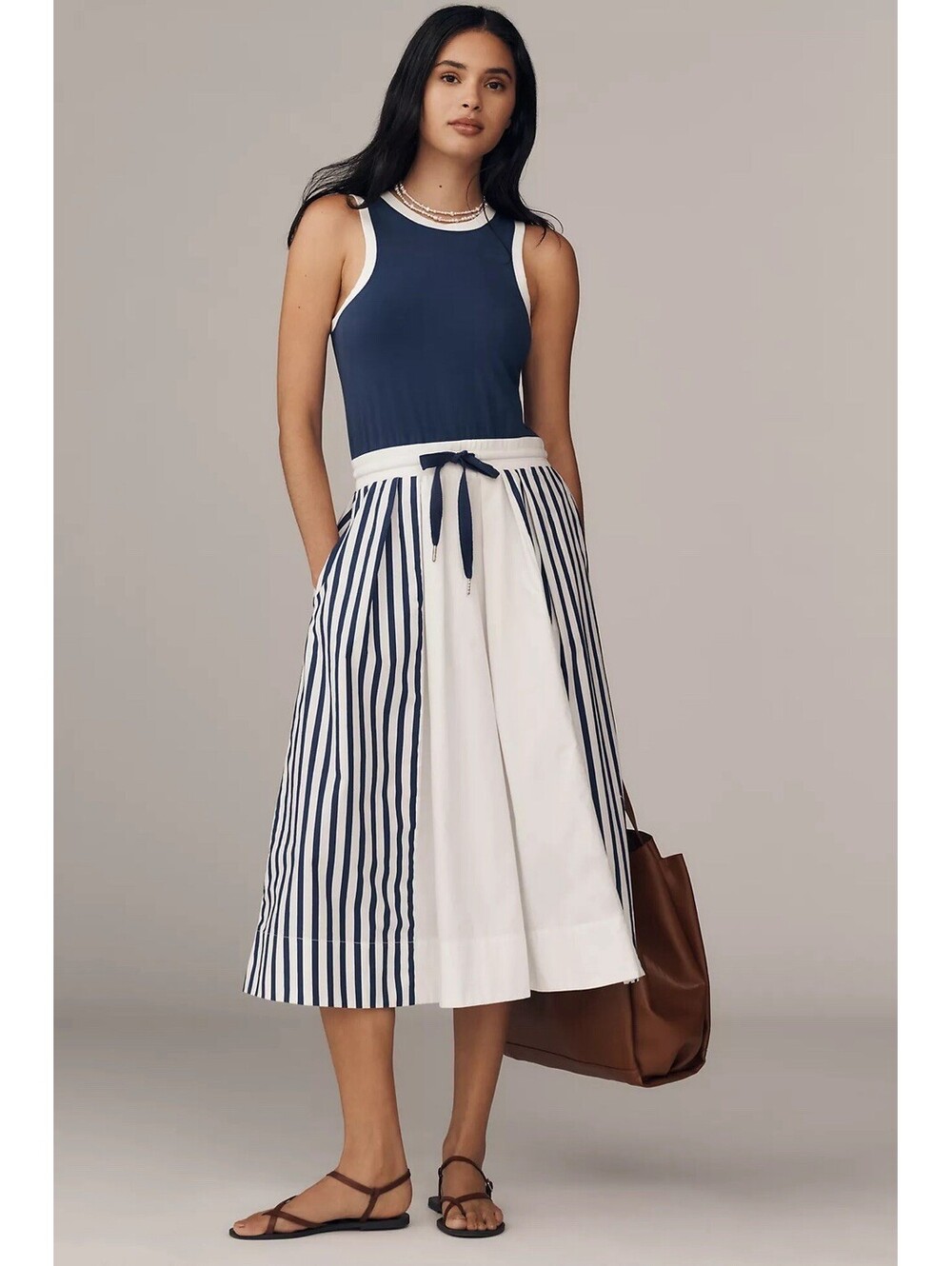 Anthropologie Daily Practice Drawstring Twofer Midi Dress Blue Patte NWT Sz XS